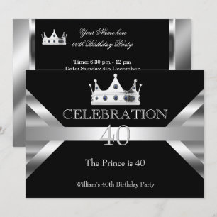 Mans Elegant Black Silver Prince King Birthday Kaart