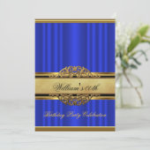 Mans Elegant Blue Gold Birthday Party Mannen Kaart (Staand voorkant)