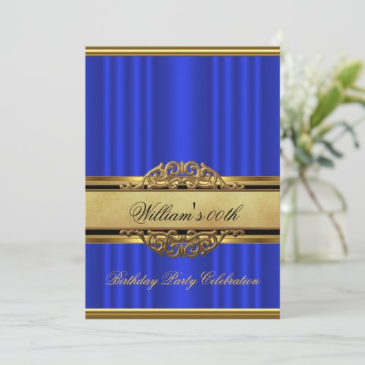 Mans Elegant Blue Gold Birthday Party Mannen Kaart (Staand voorkant)