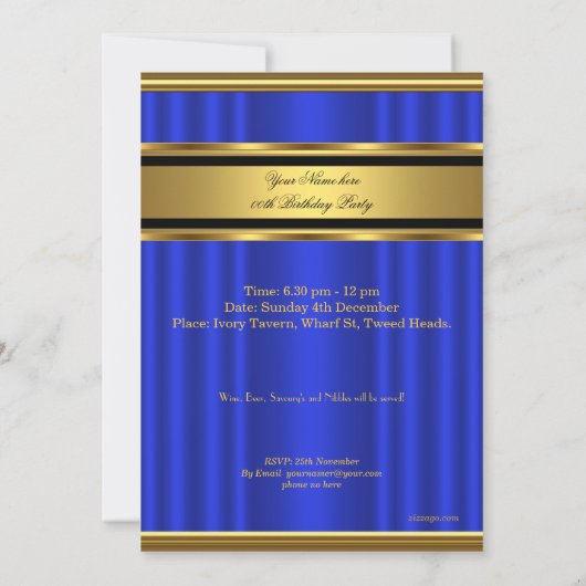 Mans Elegant Blue Gold Birthday Party Mannen Kaart (Achterkant)