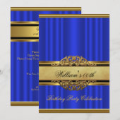 Mans Elegant Blue Gold Birthday Party Mannen Kaart (Voorkant / Achterkant)