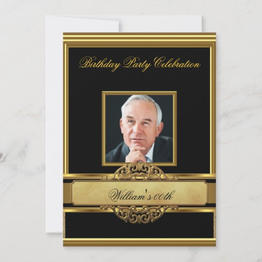 Mans Elegant Gold Birthday Party Mannen Foto 2 Kaart (Voorkant)