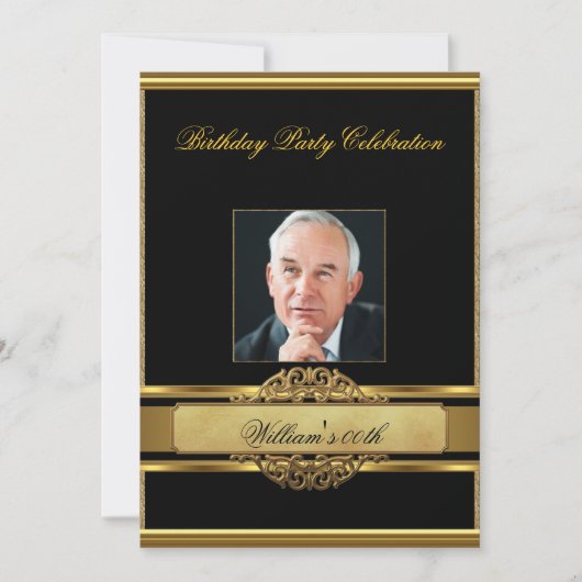 Mans Elegant Gold Birthday Party Mannen Foto Kaart (Voorkant)
