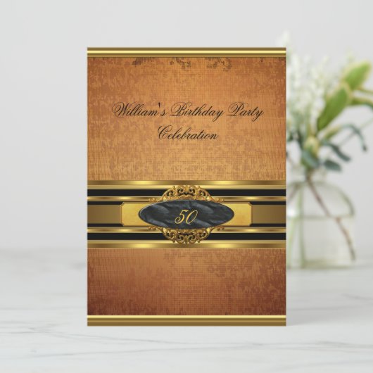 Mans Elegant Rustic Brown Gold Birthday Party Mann Kaart (Staand voorkant)