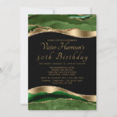 Mans Emerald Green Gold Agate Birthday Party Kaart (Voorkant)