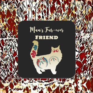 Mans Euwige Vriend Gouden Kat Folk Art Decoratie Vierkante Sticker