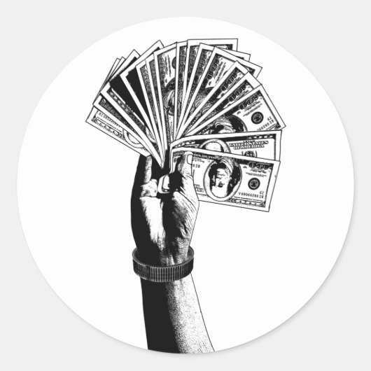 Mans hand Holding 100 dollar factureert geld kunst Ronde Sticker (Voorkant)