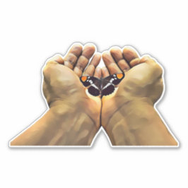 mans hand houden vlinder digitale natuur kunst sticker
