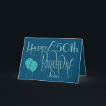 Man's Happy Birthday Elke leeftijd en naam blauw Kaart<br><div class="desc">Een elegant ontwerp van stijlvolle typografie in mannelijke kleuren. Het is zeer veelzijdig omdat u de leeftijd gemakkelijk kunt personaliseren naar elke gewenste leeftijd! Happy Birthday speelt zich af in een scripttypografie in blauw en de leeftijd is in een coördinerend lettertype in zacht blauwgroen, samen met de naam van uw...</div>