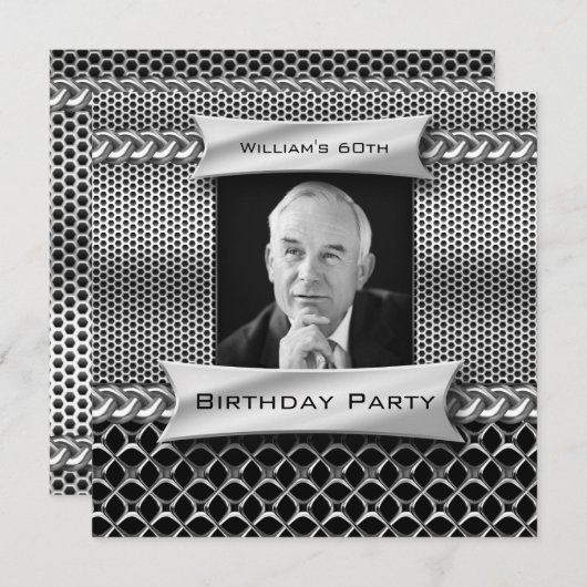 Mans Mannen 60th Silver Metday Kaart (Voorkant / Achterkant)