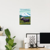 Mans met MountainWyoming Poster (Thuiskantoor)