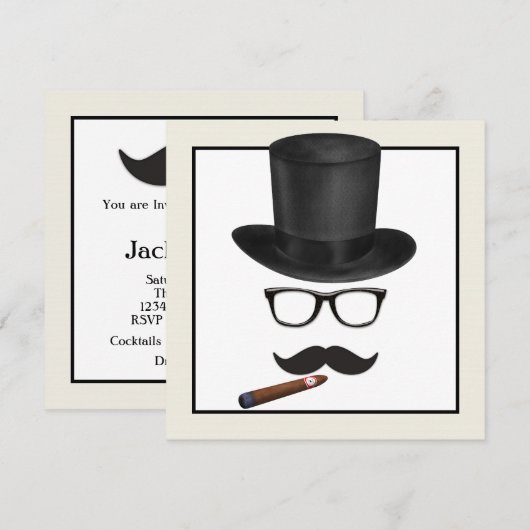 Mans Mustache Birthday Party Kaart (Voorkant / Achterkant)