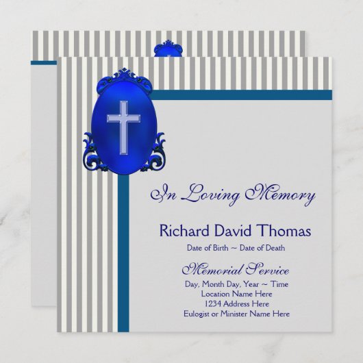 Mans Navy blauw grijs in liefdevolle herinnering M Aankondiging (Voorkant / Achterkant)