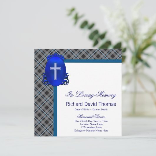 Mans Navy blauw grijs in liefdevolle herinnering M Kaart (Staand voorkant)