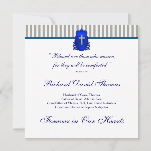 Mans Navy blauw grijs in liefdevolle herinnering M Kaart (Achterkant)