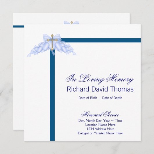 Mans Navy Blue Cross Mourning Kaart (Voorkant / Achterkant)