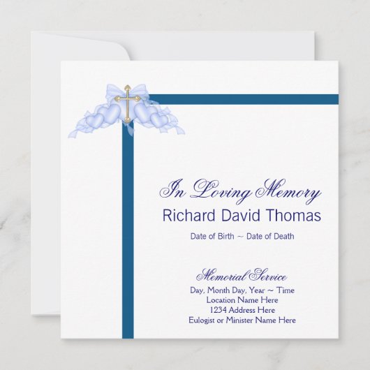 Mans Navy Blue Cross Mourning Kaart (Voorkant)