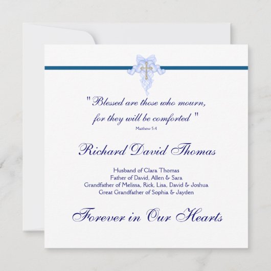 Mans Navy Blue Mourning Kaarten (Achterkant)