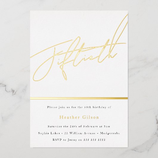 Mans of Mannen 50th Birthday Party Gold Script Folie Uitnodiging (Voorkant)