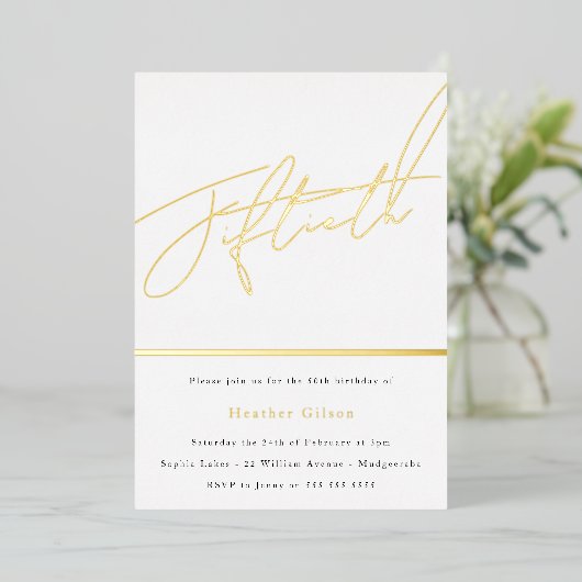 Mans of Mannen 50th Birthday Party Gold Script Folie Uitnodiging (Staand Voorkant)