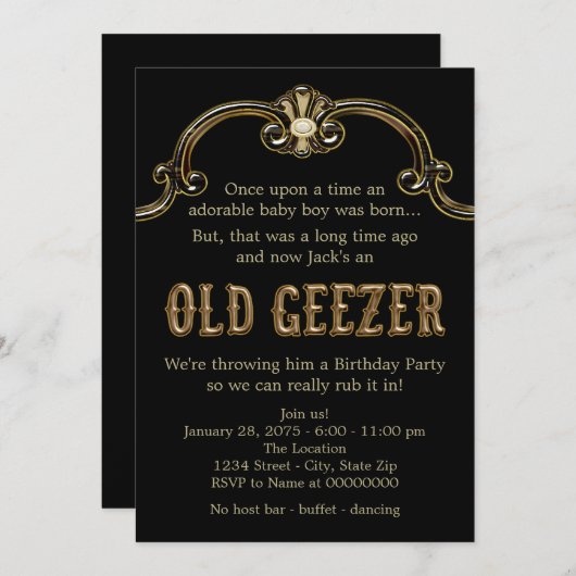 Mans oud geezer verjaardagsfeestje kaart (Voorkant / Achterkant)