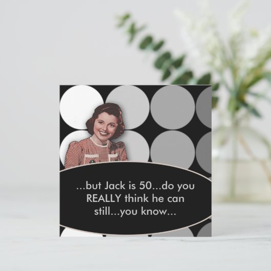 Mans Retro 50e verjaardag Uitnodiging (Staand voorkant)