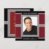 Mans rood en zwart verjaardagsfeest kaart (Voorkant / Achterkant)