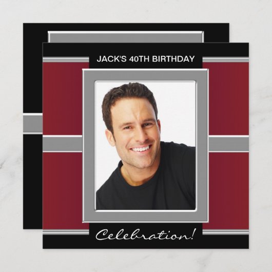 Mans rood en zwart verjaardagsfeest kaart (Voorkant / Achterkant)