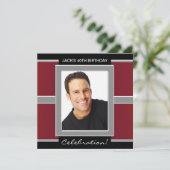 Mans rood en zwart verjaardagsfeest kaart (Staand voorkant)