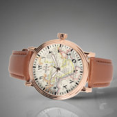 Man's Roos Gold Mekka Kaart Horloge - Arabische ci