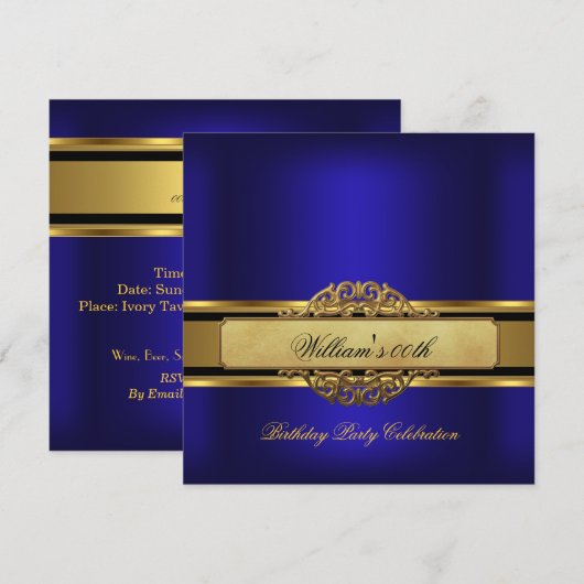 Mans Royal blue Gold Birthday Party Mannen Kaart (Voorkant / Achterkant)