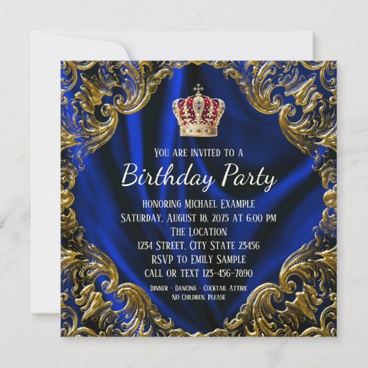 Mans Royal King verjaardagsfeestje Kaart (Achterkant)