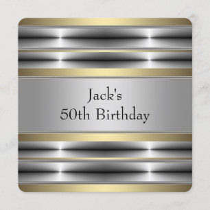 Mans Silver and Gold Birthday Party Kaart