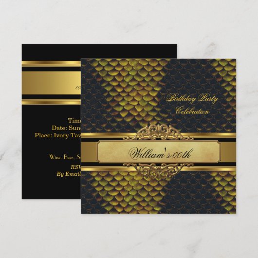 Mans Snakeskin Black Gold Birthday Party Mannen Kaart (Voorkant / Achterkant)