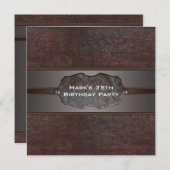 Mans Verjaardagsfeest Bruin Leder Kaart (Voorkant / Achterkant)