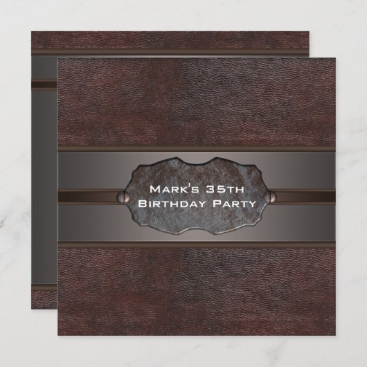 Mans Verjaardagsfeest Bruin Leder Kaart (Voorkant / Achterkant)