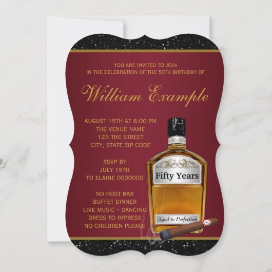 Mans Whiskey en sigaar verjaardagsfeestje Kaart (Achterkant)