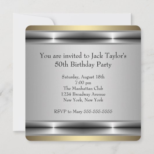 Mans Zilver en Goud Verjaardagsfeest Kaart (Achterkant)