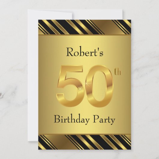 Mans Zwart en Goud 50ste Verjaardagsfeest Kaart (Voorkant)