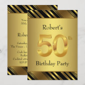 Mans Zwart en Goud 50ste Verjaardagsfeest Kaart (Voorkant / Achterkant)