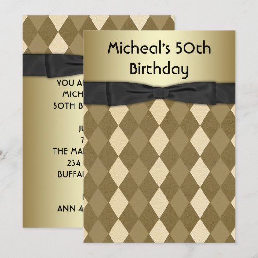 Mans Zwart en Goud Verjaardagsfeestje Kaart (Voorkant / Achterkant)