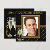 Mans Zwart en Goud Verjaardagsfeestje Kaart (Voorkant / Achterkant)