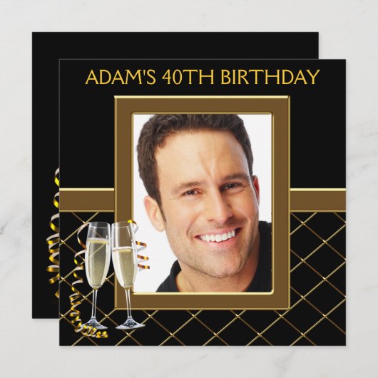 Mans Zwart en Goud Verjaardagsfeestje Kaart (Voorkant / Achterkant)