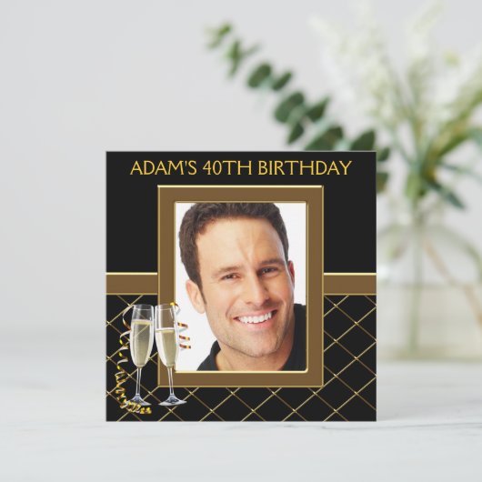 Mans Zwart en Goud Verjaardagsfeestje Kaart (Staand voorkant)