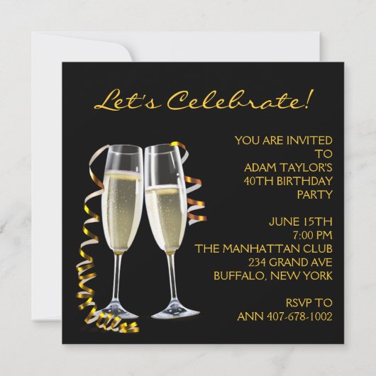 Mans Zwart en Goud Verjaardagsfeestje Kaart (Achterkant)
