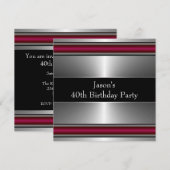 Mans Zwart Rood Zilver Classy 40ste Verjaardagsfee Kaart (Voorkant / Achterkant)