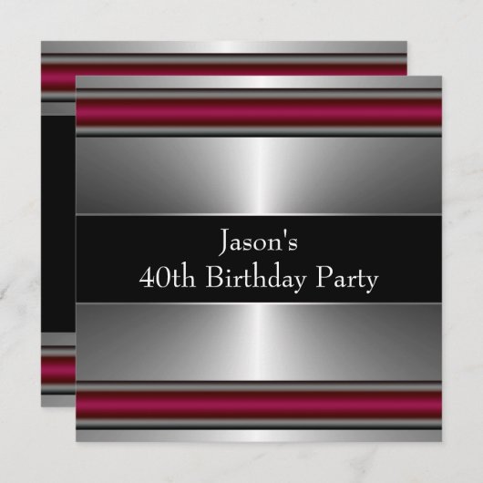 Mans Zwart Rood Zilver Classy 40ste Verjaardagsfee Kaart (Voorkant / Achterkant)