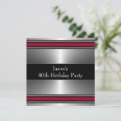 Mans Zwart Rood Zilver Classy 40ste Verjaardagsfee Kaart (Staand voorkant)