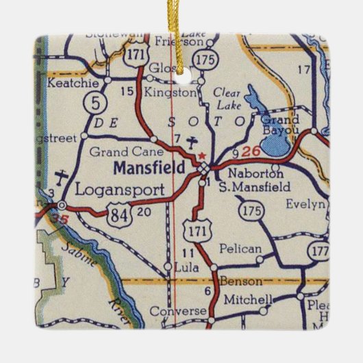 Mansfield LA  Map Keramisch Ornament (Voorkant)