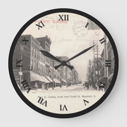 Mansfield Ohio Post Kaart Clock - Main St. 1907 Grote Klok (Voorkant)